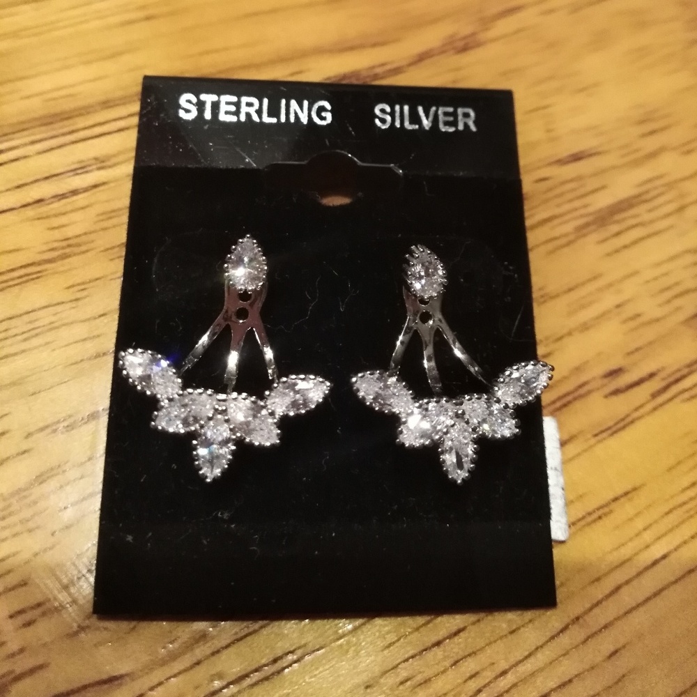 Pear cz stud curtain sterling silver earrings